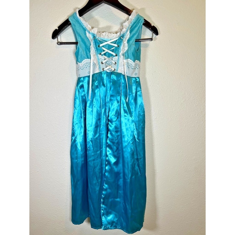 Renaissance Overdress Costume Blue Satin Corset‎ Peasant Fairy Theater Youth L